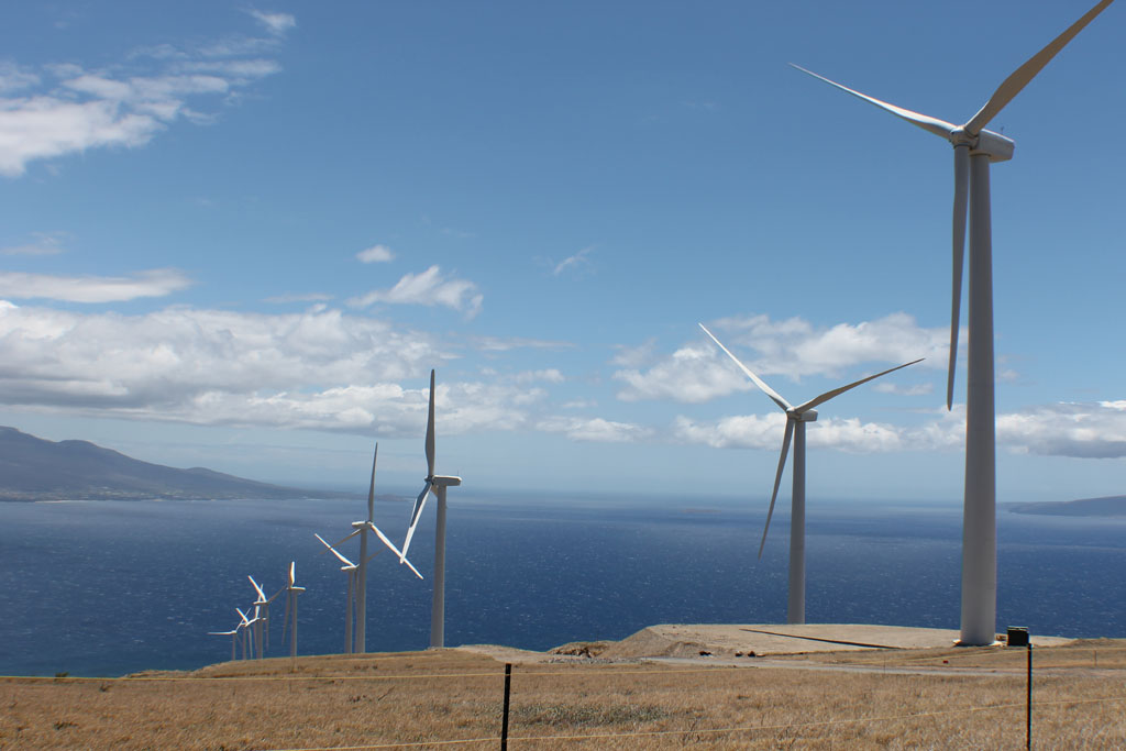 maui hawaii windmills over looking the ocean and kihei